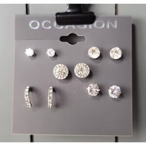 Occasion 8-Pair Rhinestone Earrings Set Studs Hoops Silver Tone Kohl’s New